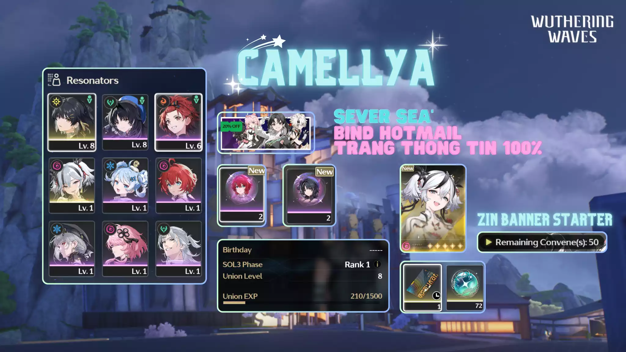 [Sea] Camellya + 5 sao tân thủ + Vé chọn 5 sao + Zin Map 100%